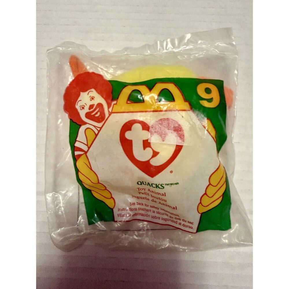 Ty Mini Beanie Baby Quacks The Duck No. 9 McDonalds 1996 Factory Sealed